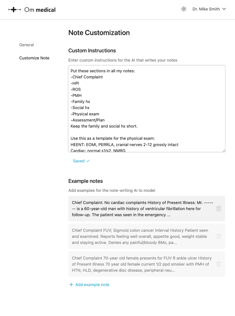 Note customization interface